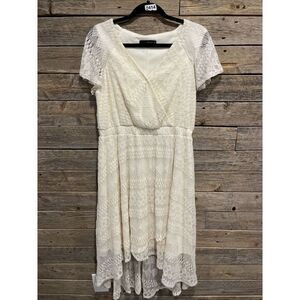 Women's Sangria Lace Dress size 12 cream‎ High Low hem Faux wrap stretch